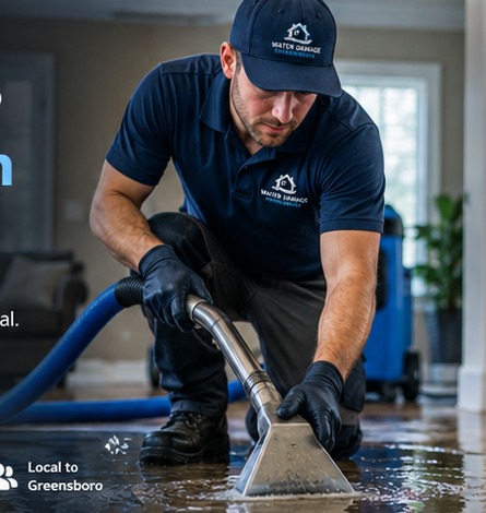 Water damage restoration technician extracting water in Raleigh NC